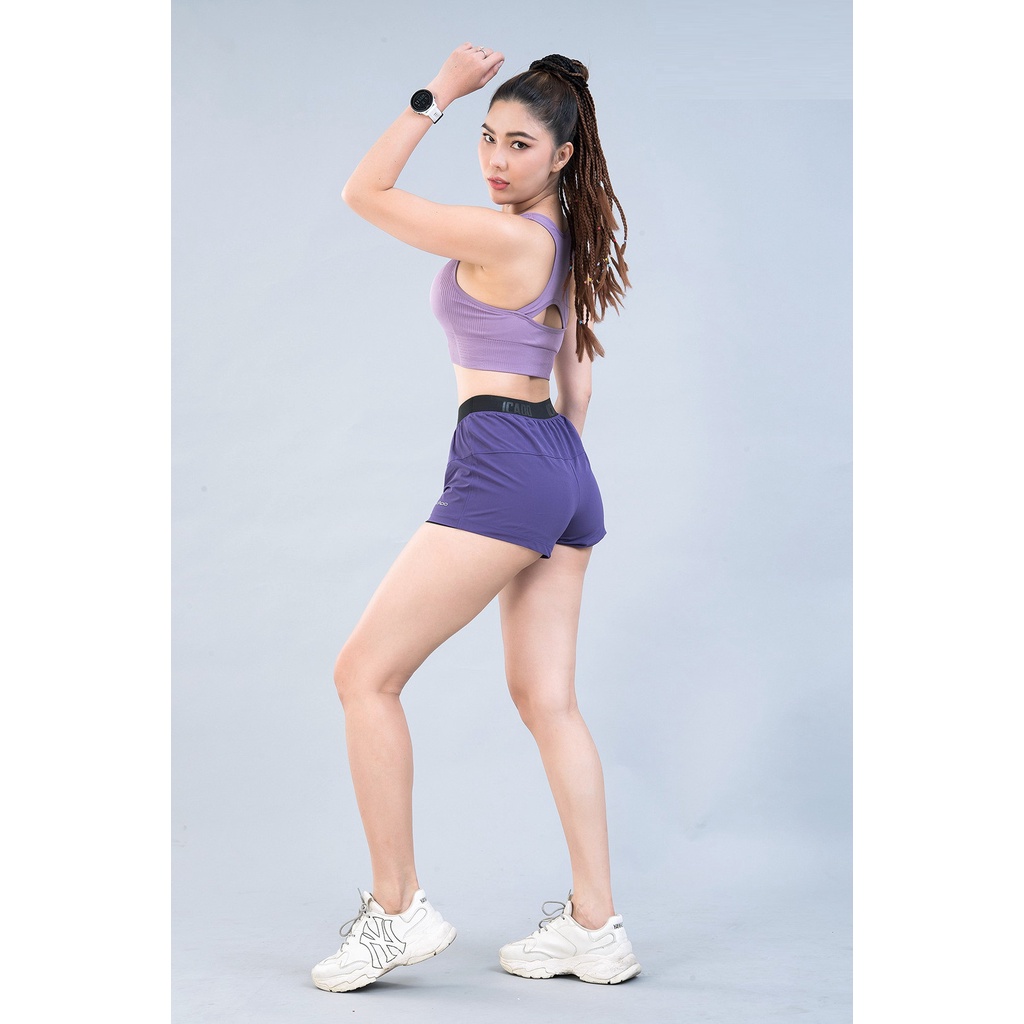 Quần Đùi 2 Lớp Nữ Tập Gym Yoga, Co Giãn 4 Chiều, Vải Thoáng Mát, Không Giữ Ẩm ICADO AT1
