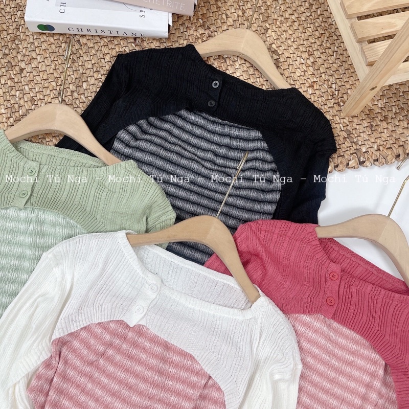 Set áo 2 dây hoạ tiết và cadigan len mỏng