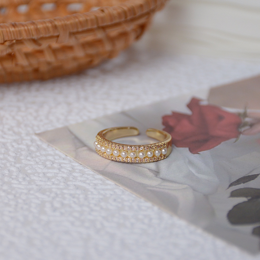 Nhẫn Đeo Tay Hình Gợn Sóng Đính Ngọc Trai Thời Trang Hàn Quốc