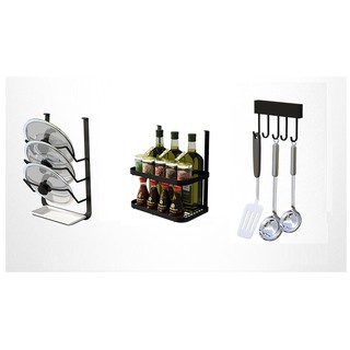 Bộ gồm 3 giá treo nắp nồi kệ gia vị giá treo vá xạn nhà bếp thông minh phong cách Hàn Quốc - Onlycook