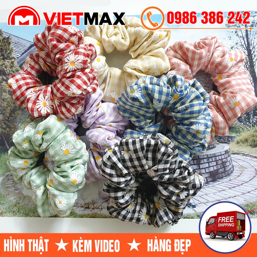 [MUA GIÁ SỈ] Dây Buộc Tóc Scrunchies Vải - Cột Tóc Vải Thô Caro Hoa Cúc Thời Trang Loại Đẹp