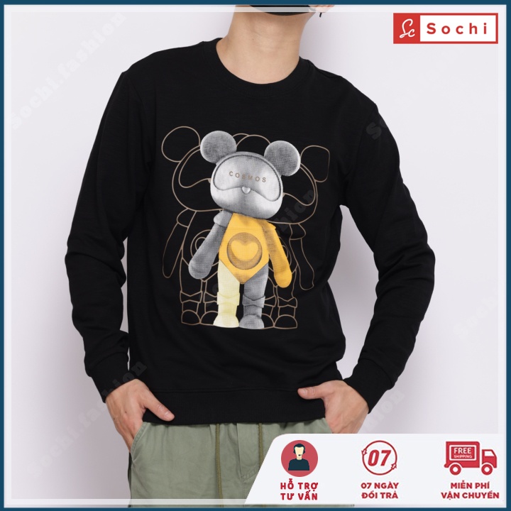 Áo sweater nam cổ tròn, áo thu đông nỉ mềm mịn ôm người in COSMOS mã S.W606