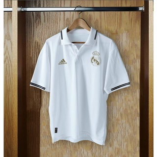 Áo Thể Thao Polo Có Cổ Đồ Di Chuyển CLB Real Madrid Màu Trắng Logo Thêu
