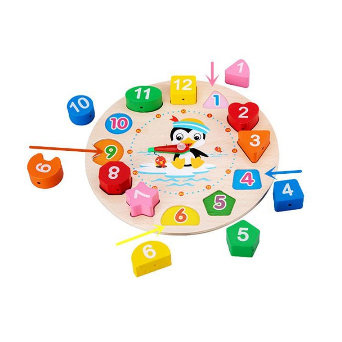 Đồ chơi đồng hồ xâu hạt chim cánh cụt đáng yêu cho bé học giờ