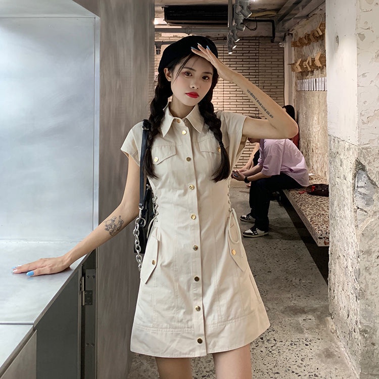 Đầm Tay Ngắn Cổ Polo Kiểu Pháp Thiết Kế Trẻ Trung Cho Nữ