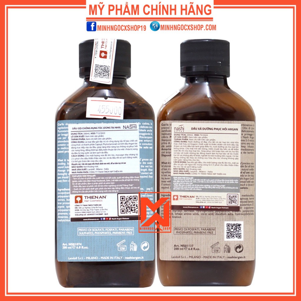 ✅[ NASHI-CHÍNH HÃNG ] DẦU GỘI XẢ CHỐNG RỤNG TÓC NASHI ARGAN CAPIXYL 200ML