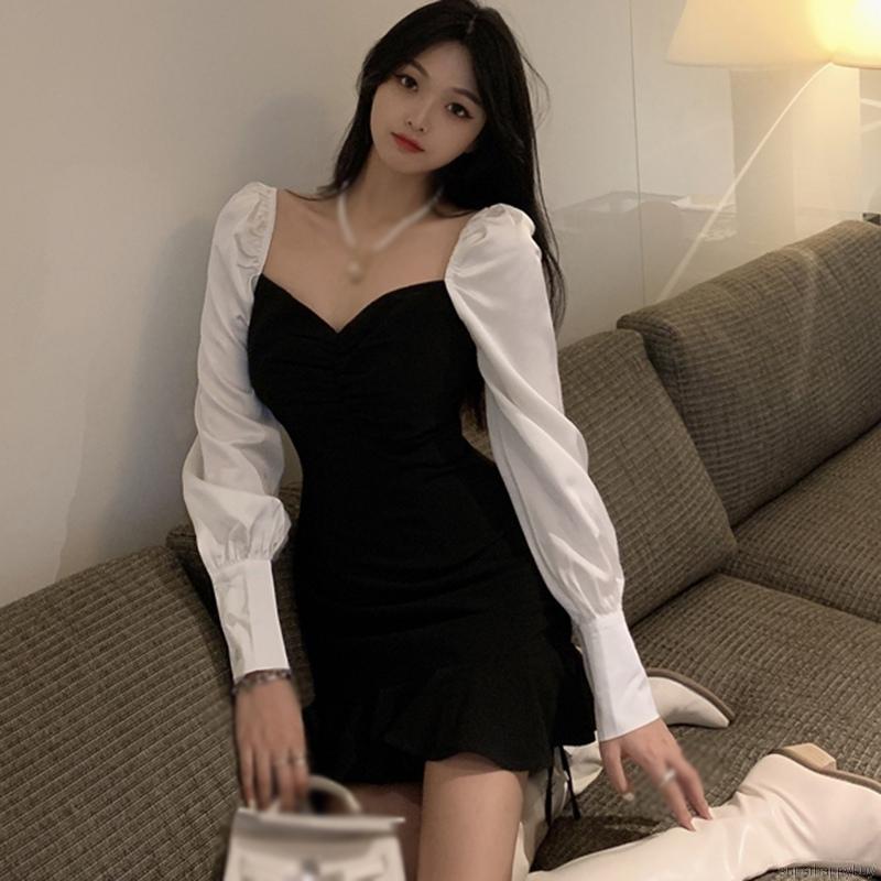 Đầm nữ đuôi cá tay phồng dài thời trang Retro