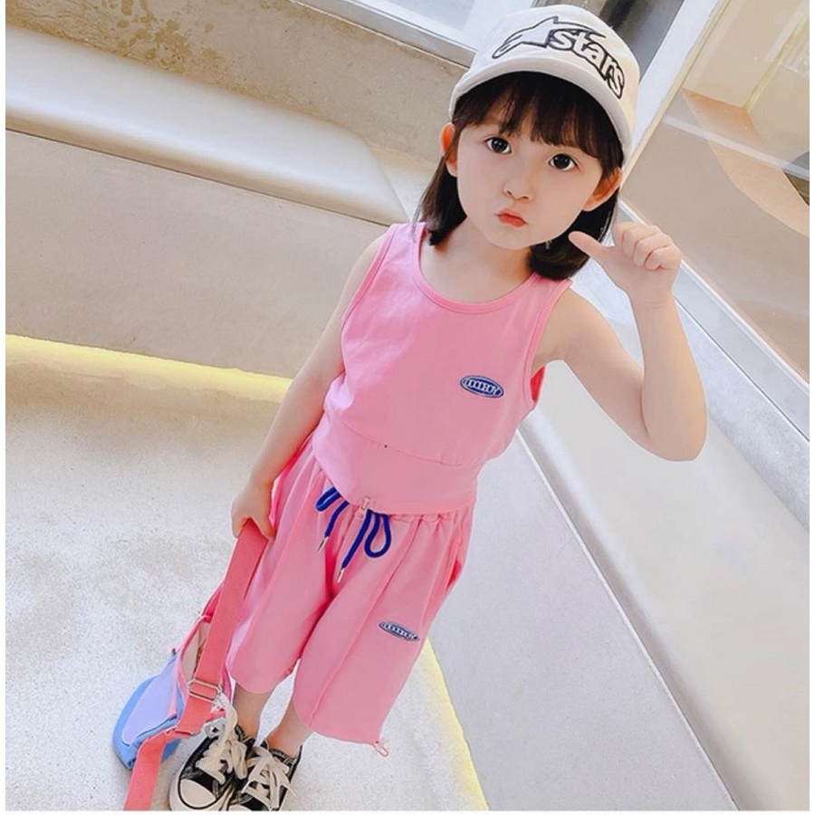 Bộ Ba Lỗ Croptop Quần Lửng Cho Bé 10-23 Kg