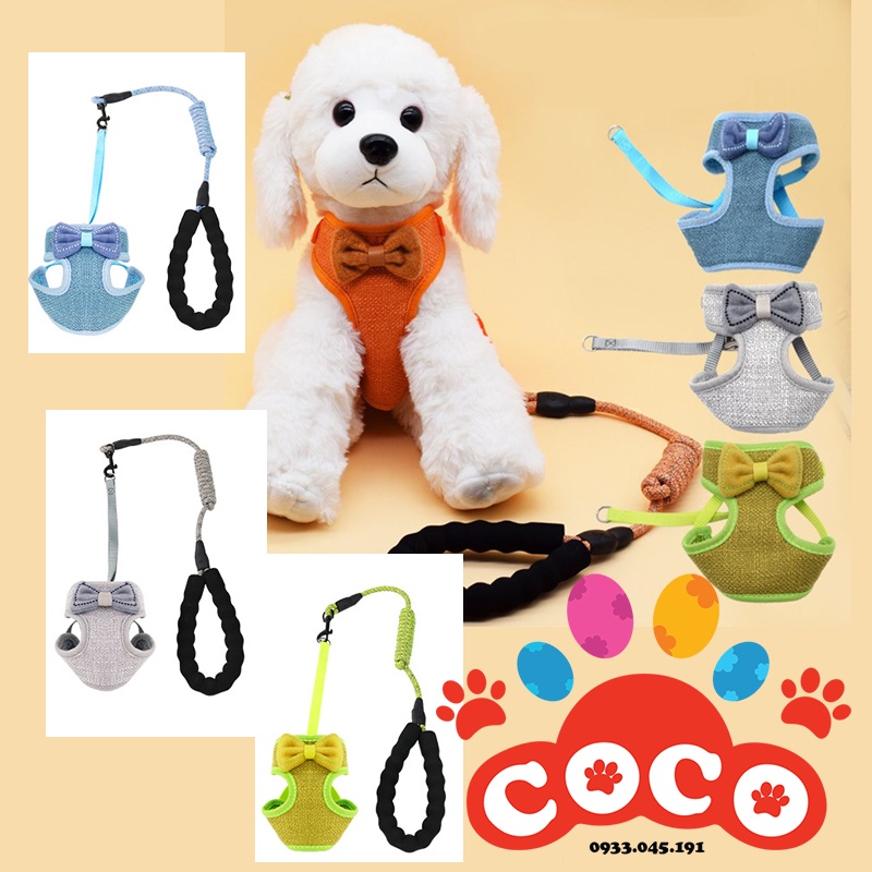 Dây dắt yếm body có nơ/Áo yếm kèm dây dắt có nơ dành cho chó mèo