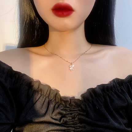 Dây chuyền thép titan mạ vàng 18K hình cỏ may mắn dành cho nữ
