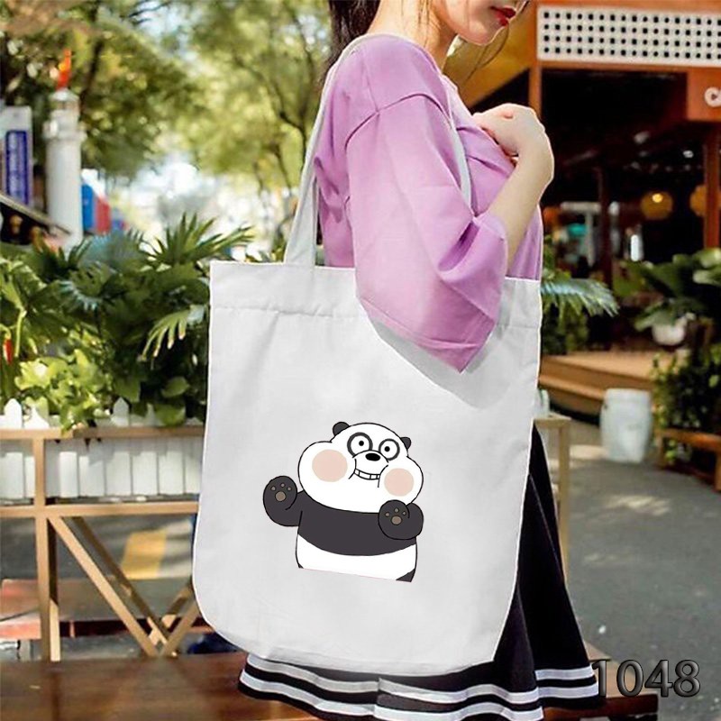 Túi Tote Trắng Chất Vải Canvas 1048 Panda Mập Dễ Thương Hàng Chuẩn Đẹp - Hazo