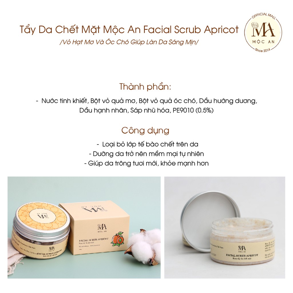 Tẩy Da Chết Mặt Mộc An Vỏ Hạt Mơ Và Óc Chó Facial Scrub Apricot - Giúp Làn Da Sáng Mịn 100g