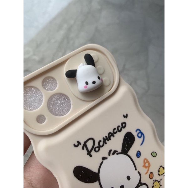 Ốp lưng iphone mềm dẻo viền mây có che bảo vệ camera hình bé pochacco và cinamoroll màu kem dễ thương