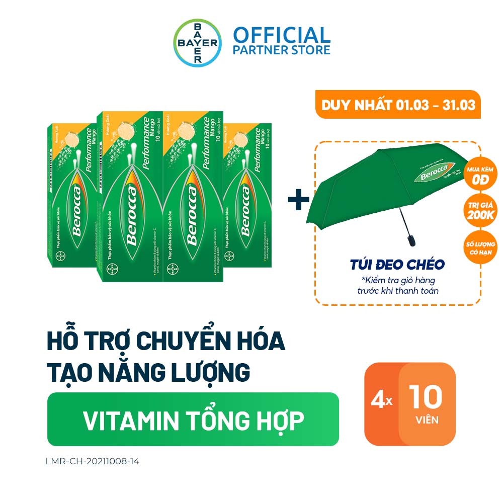 Bộ 4 viên sủi bổ sung vitamin berocca performance mango 10 viên tuýp - ảnh sản phẩm 1