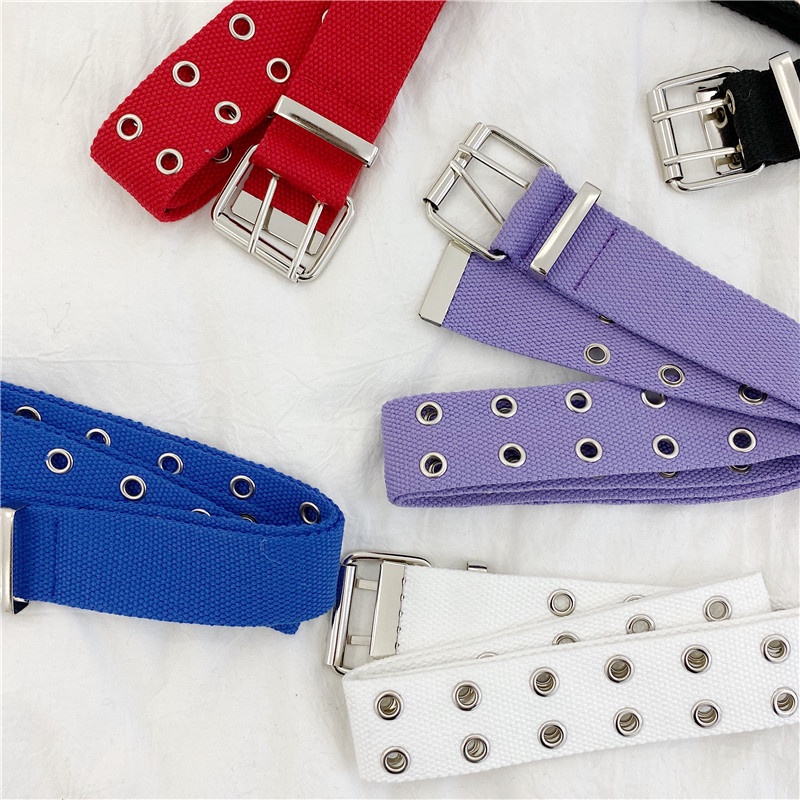 Thắt Lưng Canvas 19558 Hai Hàng Nút Phong Cách Hip Hop Dễ Phối Đồ Cho Học Sinh