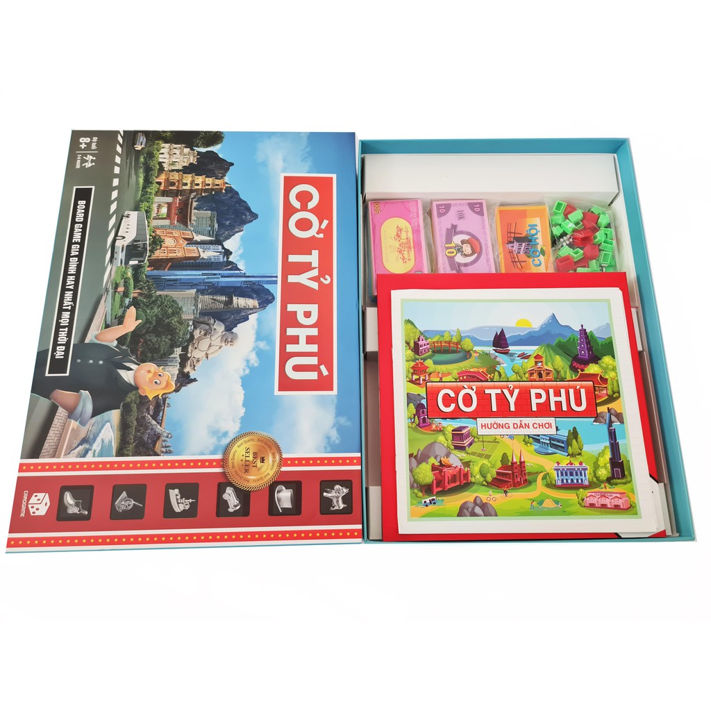 [COMBO 2 IN 1] Board game hay nhất, dễ chơi Cờ tủ phú Monopoly địa danh Việt, tiền Việt + Bộ bài Mèo nổ 56 lá màu đỏ