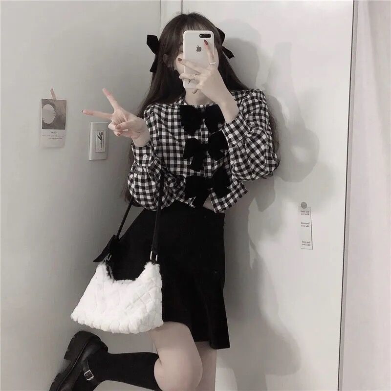 Set Áo Sơ Mi Và Chân Váy Phong Cách Retro Xinh Xắn Cho Nữ