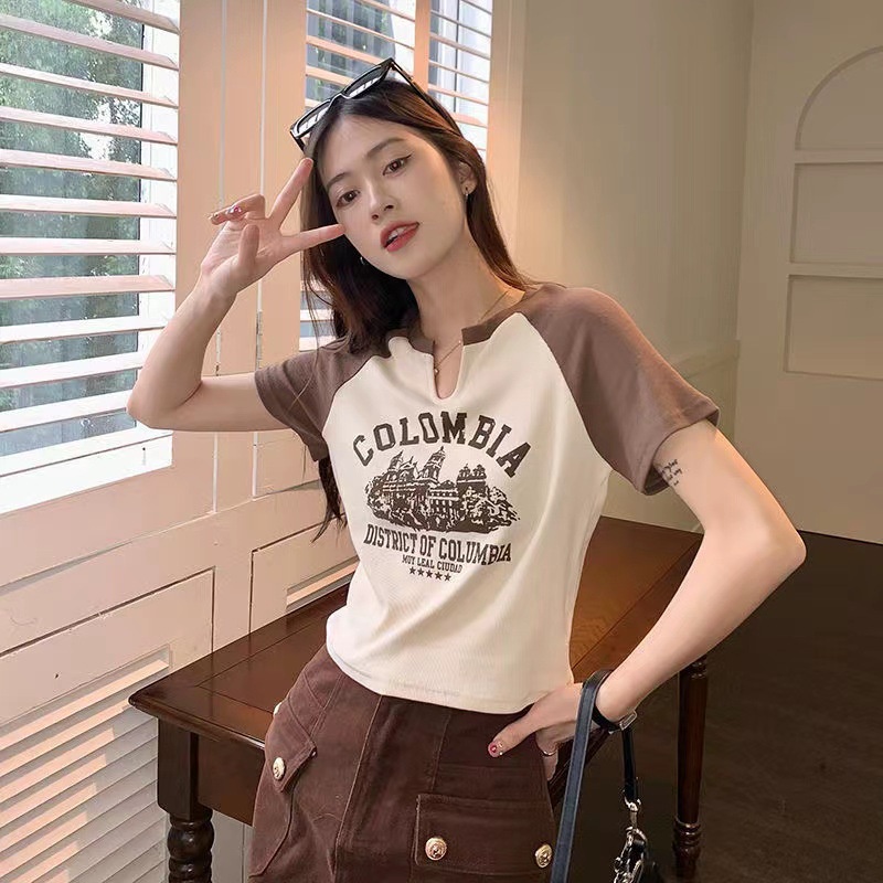 Áo Crop Top Cổ Tròn Tay Ngắn In Hình Thời Trang Mùa Hè Dành Cho Nữ 2022