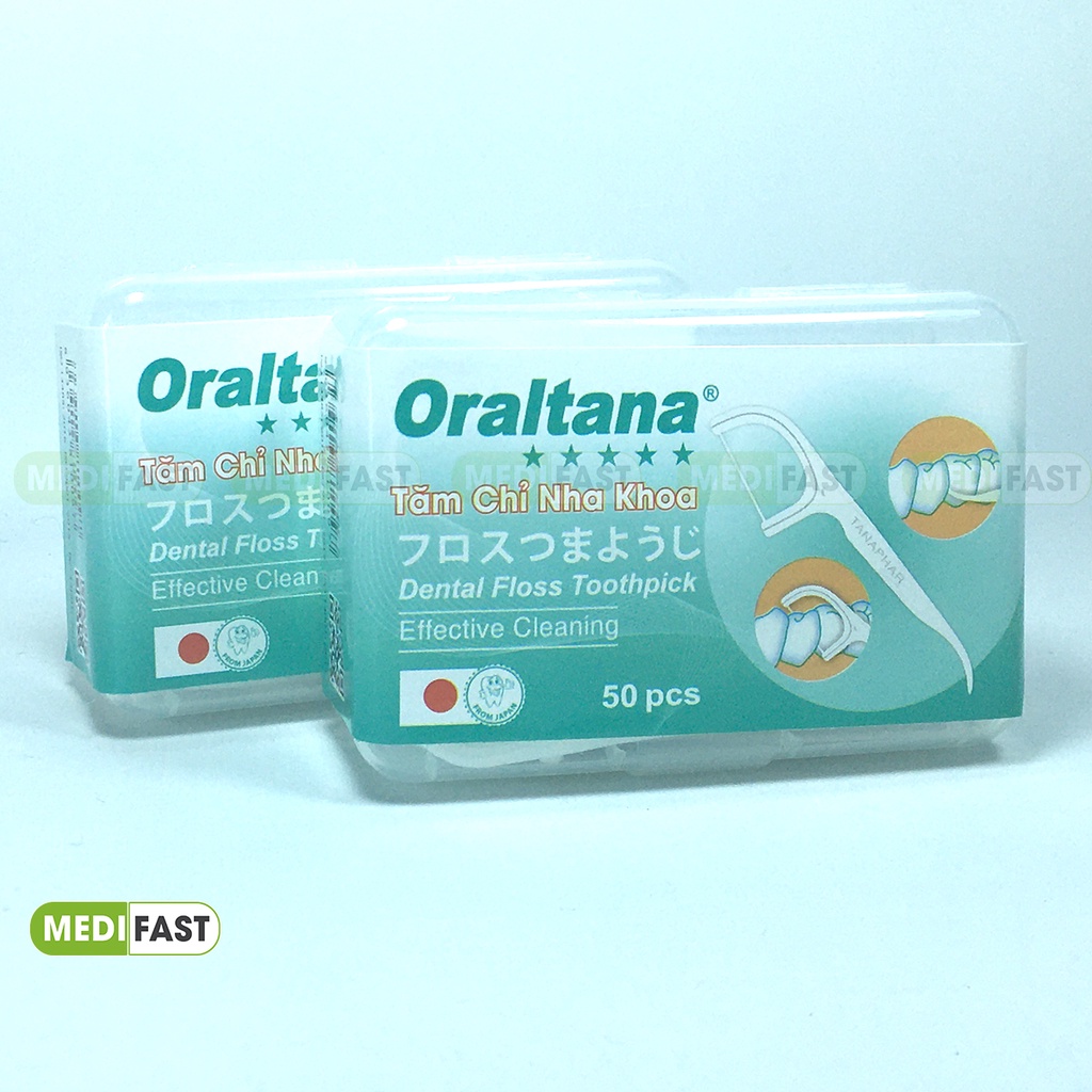 Tăm chỉ nha khoa Oraltana - hộp 50 cái - tăm xỉa kẽ răng hương bạc hà, tiện lợi, dễ dàng mang đi, vệ sinh răng miệng