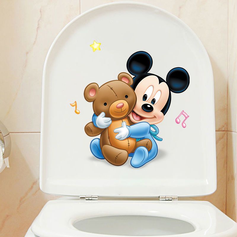 Sticker Dán Toilet Họa Tiết Hoạt Hình Chuột Mickey Vui Nhộn Chống Thấm Nước