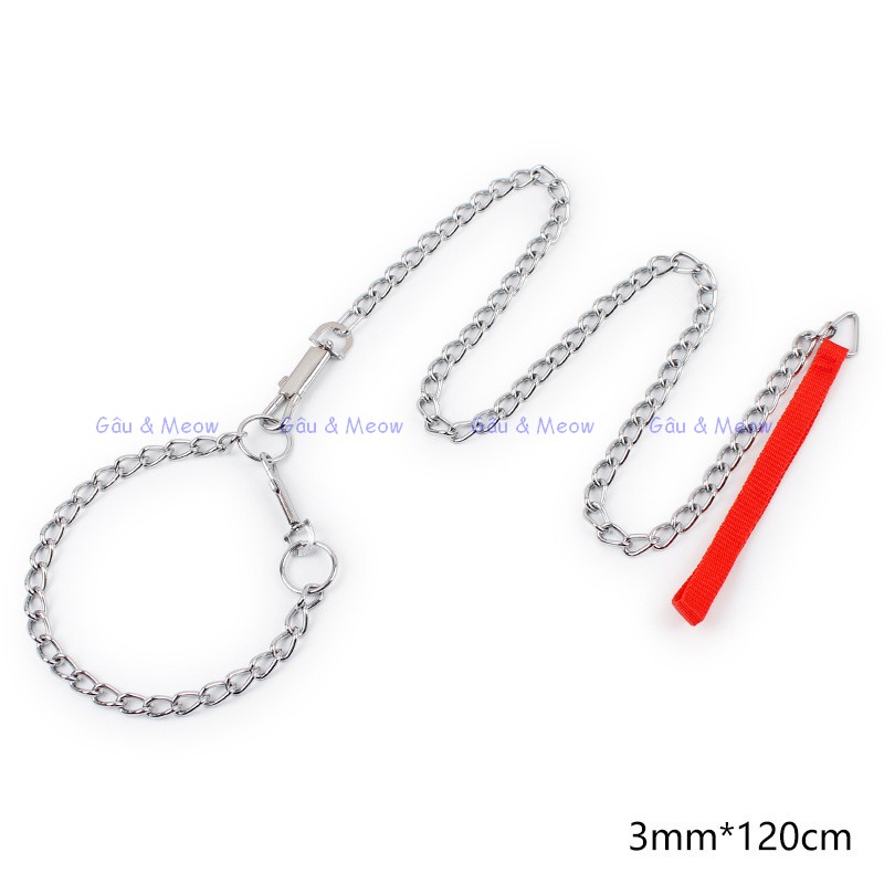 Bộ dây dắt dây xích chó mèo bằng sắt nhiều size dài 1m2 - có vòng cổ
