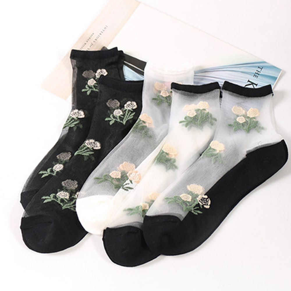 Jacquard Rose cotton Glass Silk Flower Socks