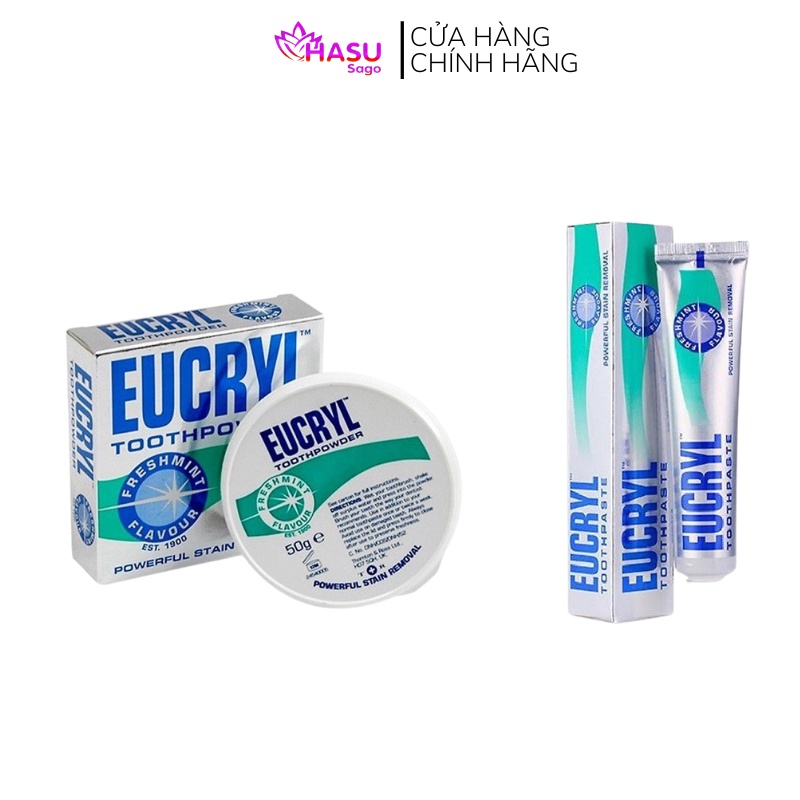 Combo Bột Tẩy Trắng Răng + Kem Đánh Răng Làm Trắng Răng Hương Bạc Hà EUCRYL Tooth Paste Freshmint