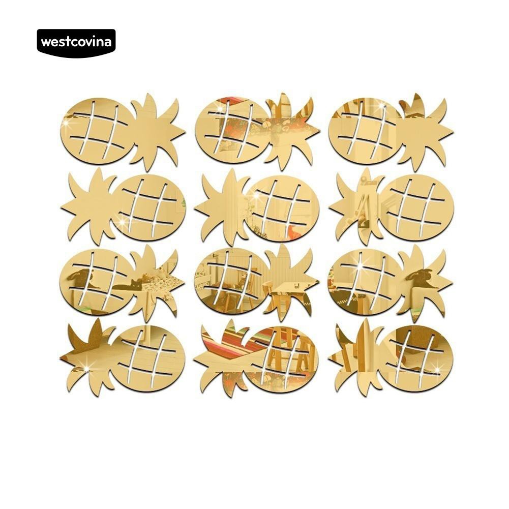 Set 12 miếng dán tường tráng gương chất liệu acrylic hình trái dứa xinh xắn dùng trang trí nội thất