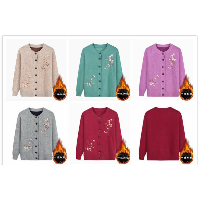 Áo Len Lót Lông Cài Cúc Hoa Thêu Trung Niên