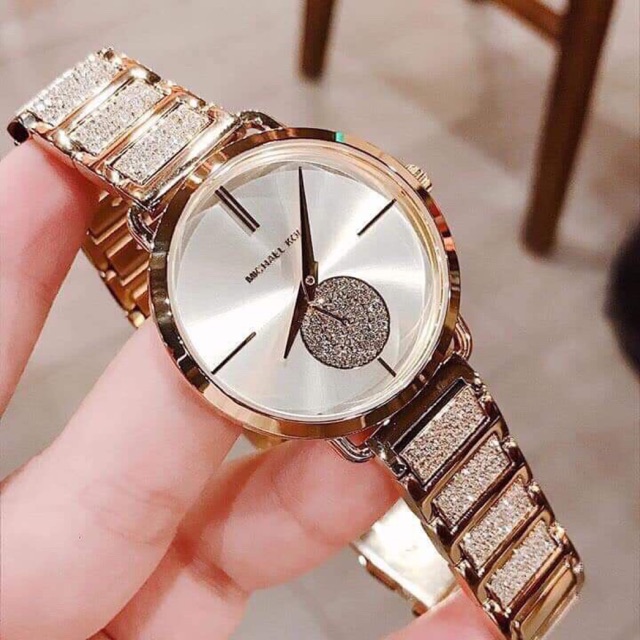 ♥️ĐỒNG HỒ NỮ MICHAEL KORS MK3852 Portia Gold Sunray Dial & Crystals Gold Stainless Steel Bracelet Ladies Watch 36.5mm♥️