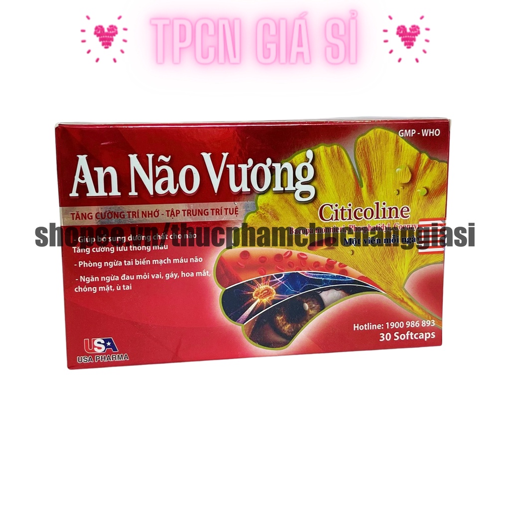 Viên bổ não AN NÃO VƯƠNG giúp tăng cường trí nhớ, tăng tuần hoàn máu não, ngừa tai biến - HỘP 30 viên