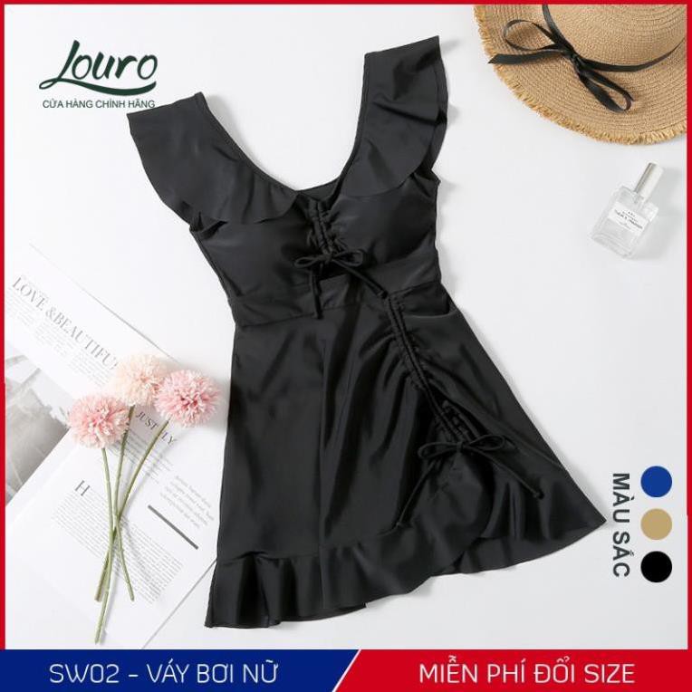 Áo bơi nữ 1 mảnh liền kín đáo Louro, kiểu bikini đi biển tay ngắn chun eo phong cách đồ bơi hàn quốc - SW02 Đẹp sexy