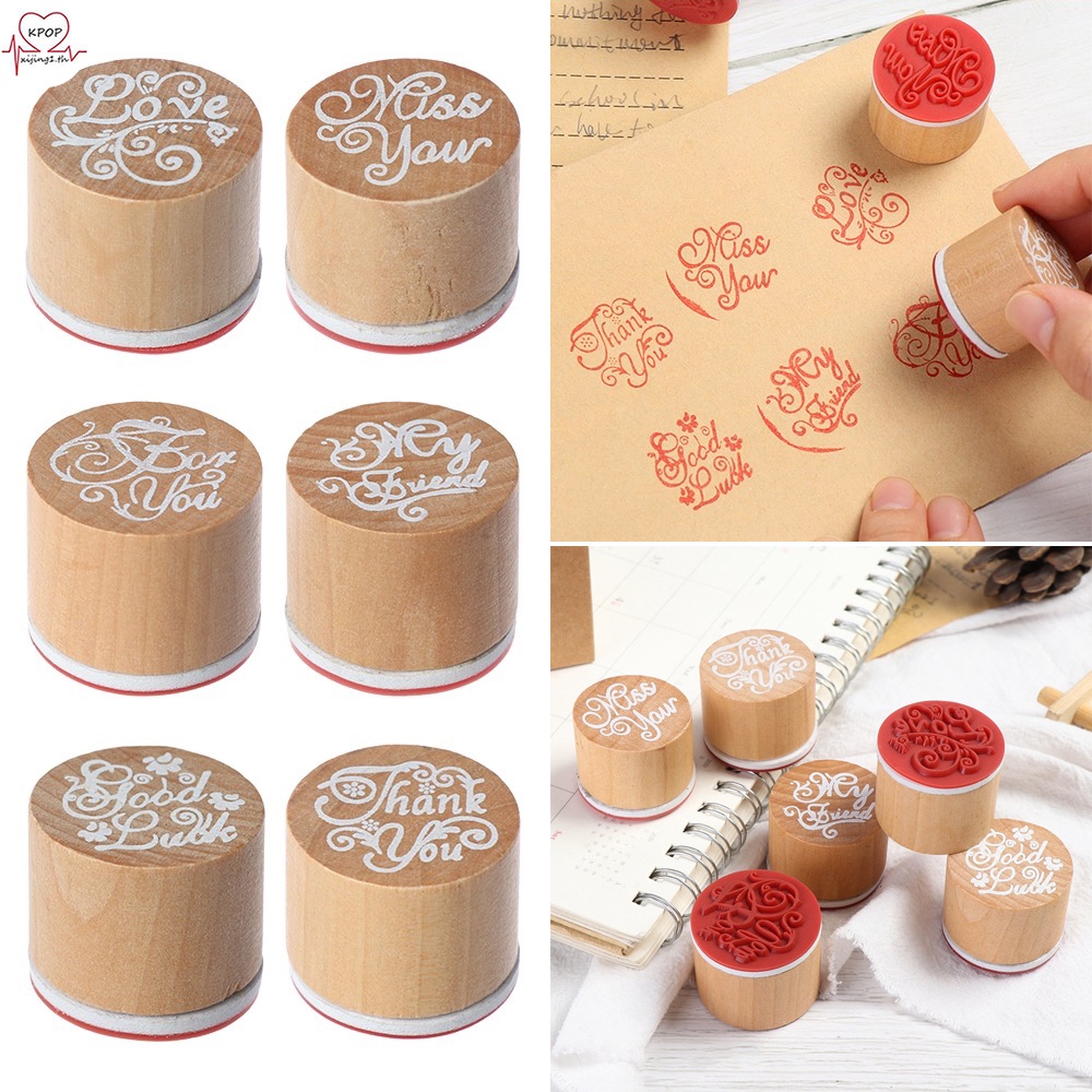Con dấu bằng gỗ hình tròn in chữ phong cách vintage dễ thương