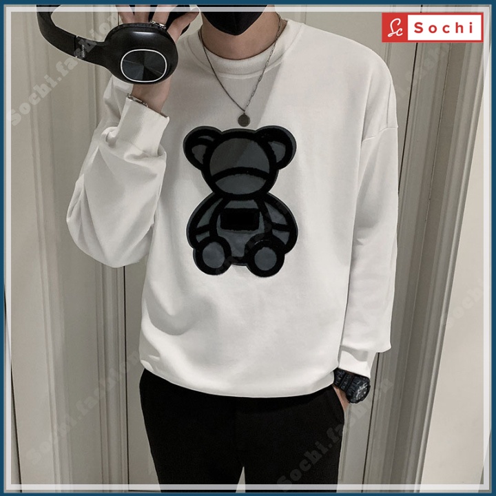 Áo sweater nam tay dài, áo thu đông unisex nỉ mềm mịn vừa người in Gấu Xám mã SW.611