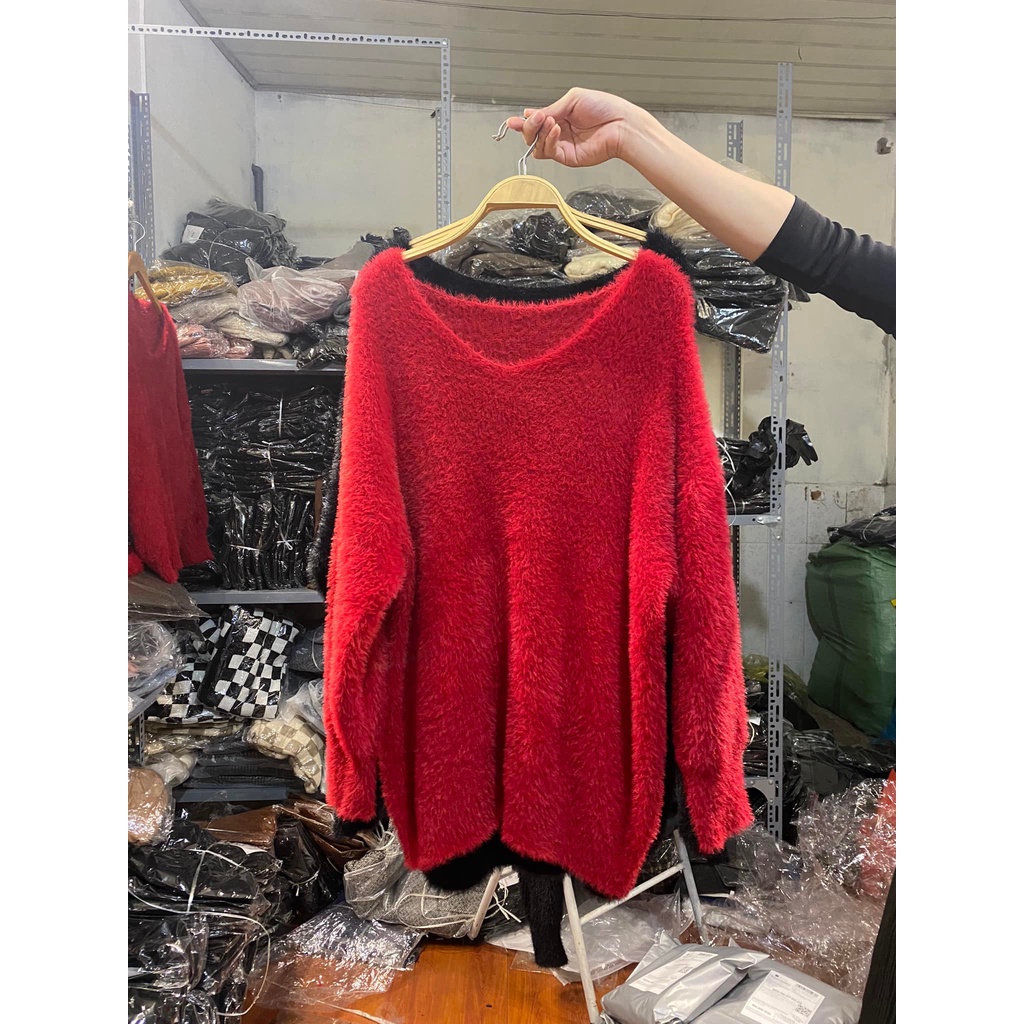 Áo len cổ V lông thỏ siêu mềm mại freesize v1 120cm