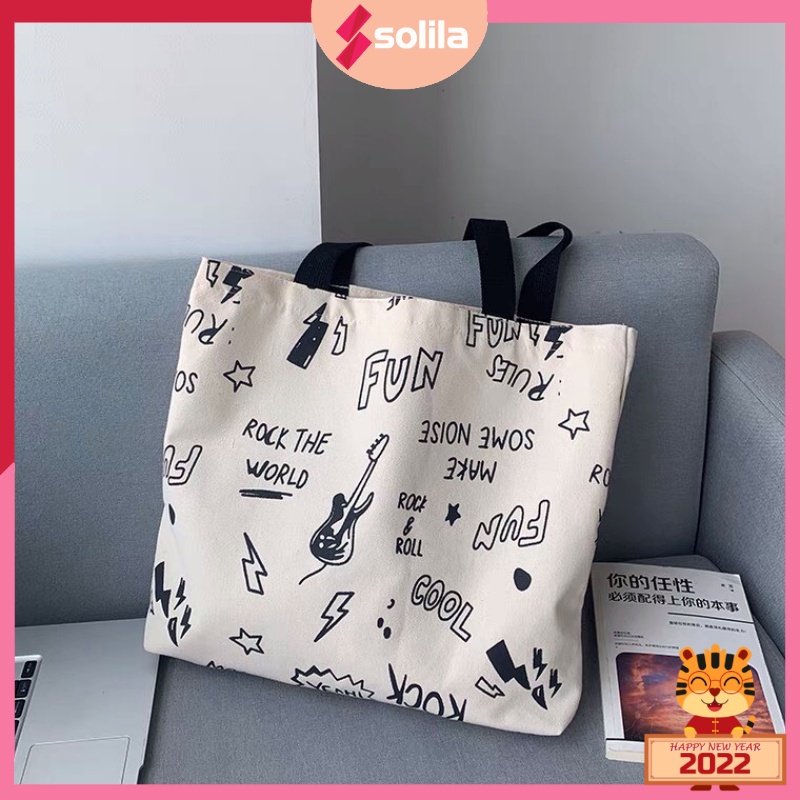 Túi tote vải canvas cao cấp Rock The World khổ vuông cá tính