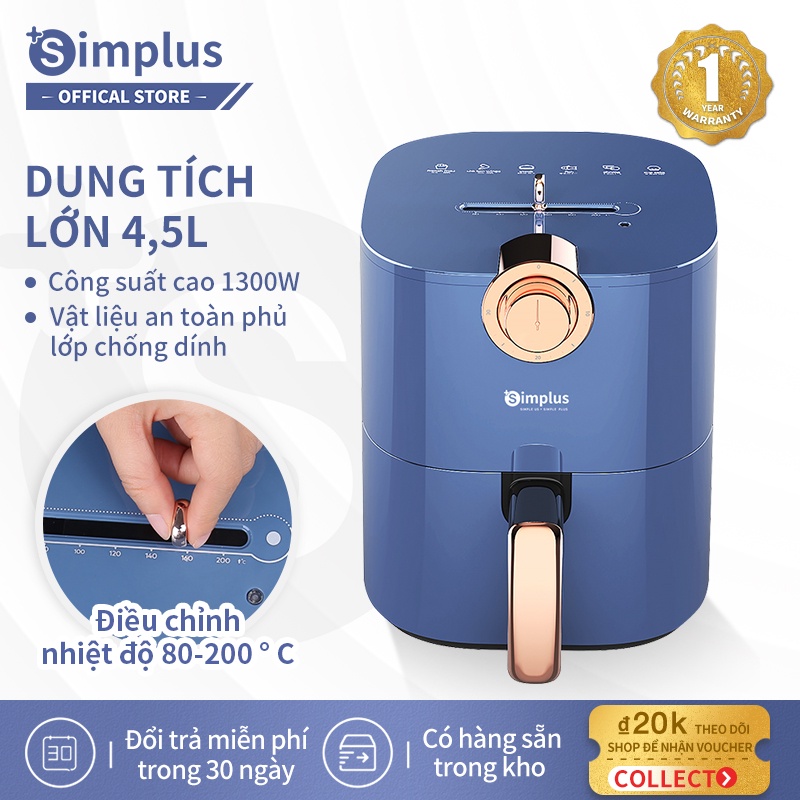 [Mã BMBAU300 giảm 10% đơn 499K] Nồi chiên không dầu dùng cho gia đình đa chức năng Simplus. Nồi chiên điện thông minh