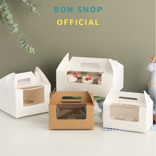 SET 5 Hộp giấy trắng đựng bánh Cupcake có Quai Xách và Cửa Sổ kèm đế rời - Nhiều Size