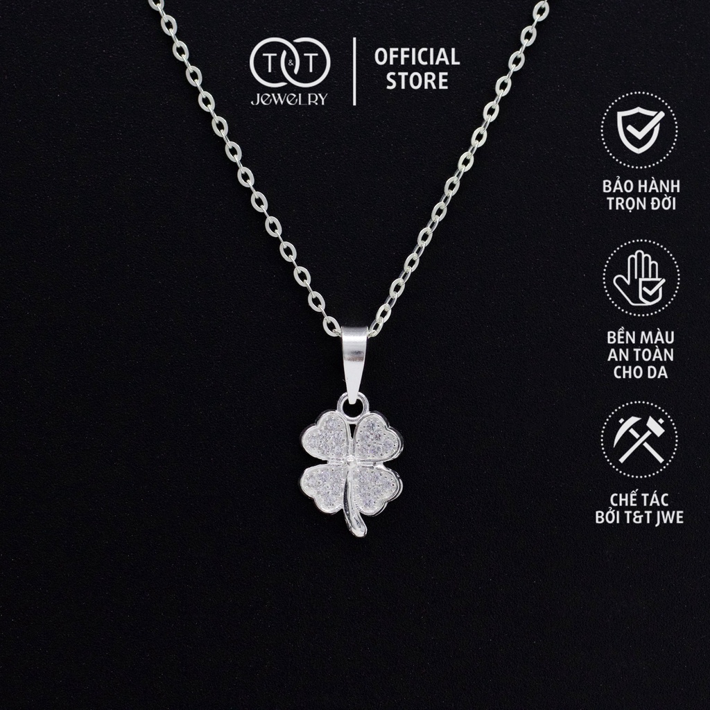 Dây chuyền Bạc nữ Hoa Bốn Lá s925 Mặt Đá Tròn T&amp;T Jewelry cao cấp DC04