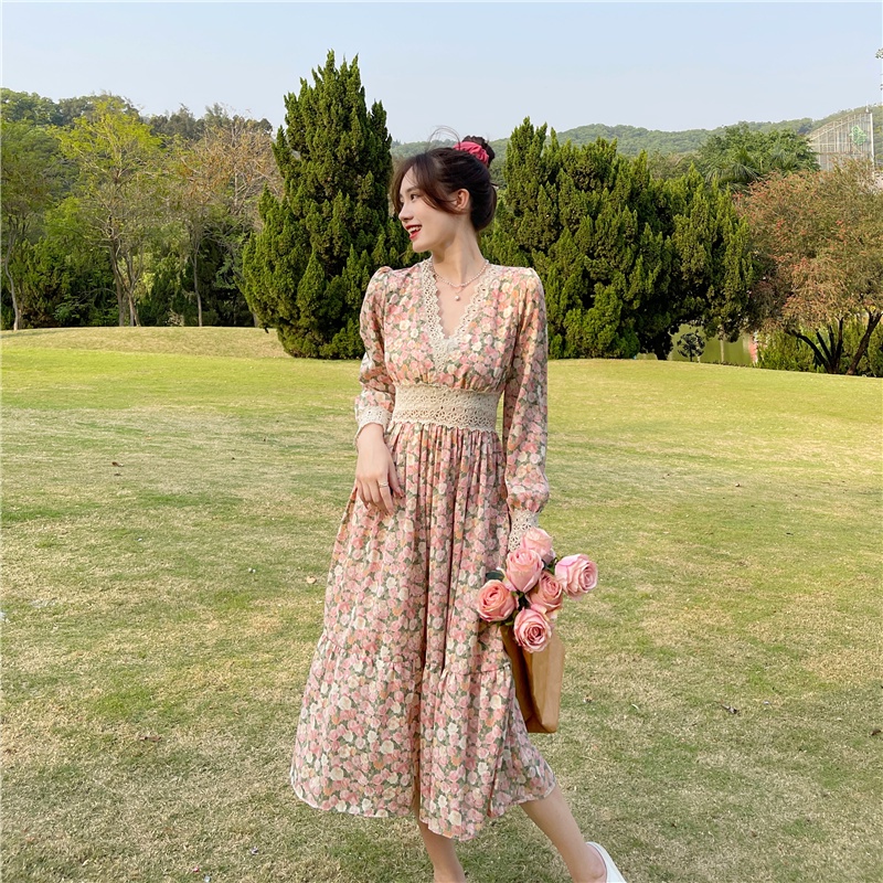 váy hoa tiểu thư dáng dài hàng QC (V04)