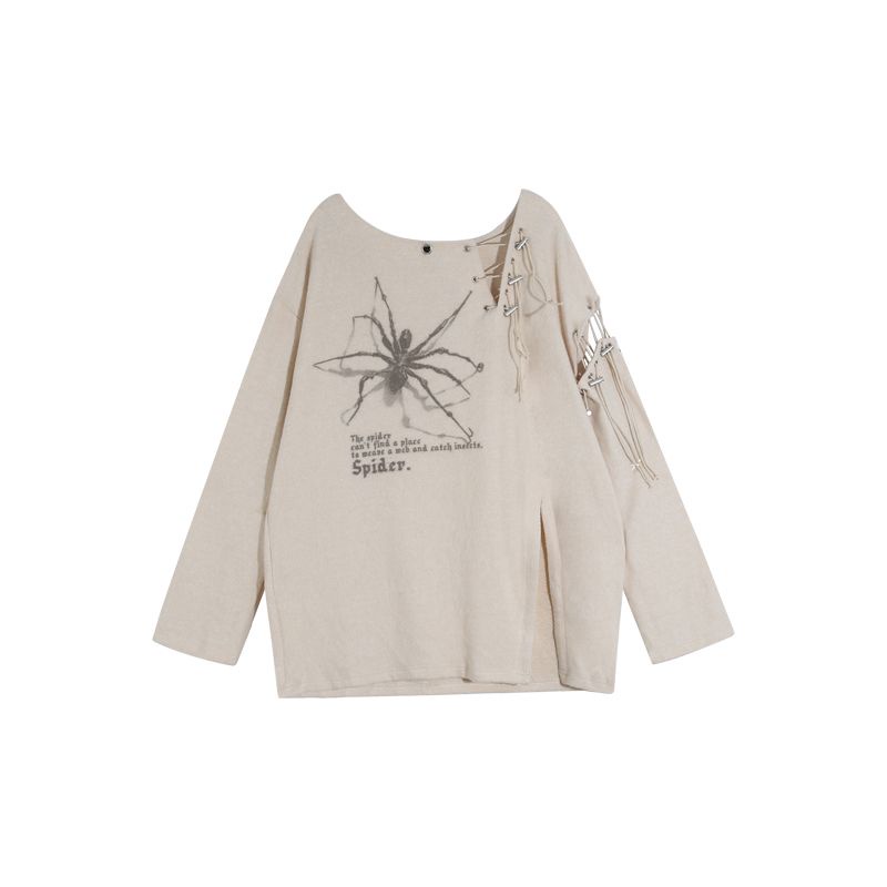 Áo Thun Tay Dài Dáng Rộng In Hình Nhện Phong Cách Đường Phố Mỹ Thời Trang Mùa Xuân Cho Nữ
