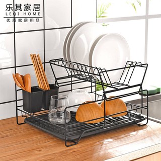 Giá sắt hai tầng để chén dĩa ráo nước đa năng phong cách bắc âu cho nhà bếp