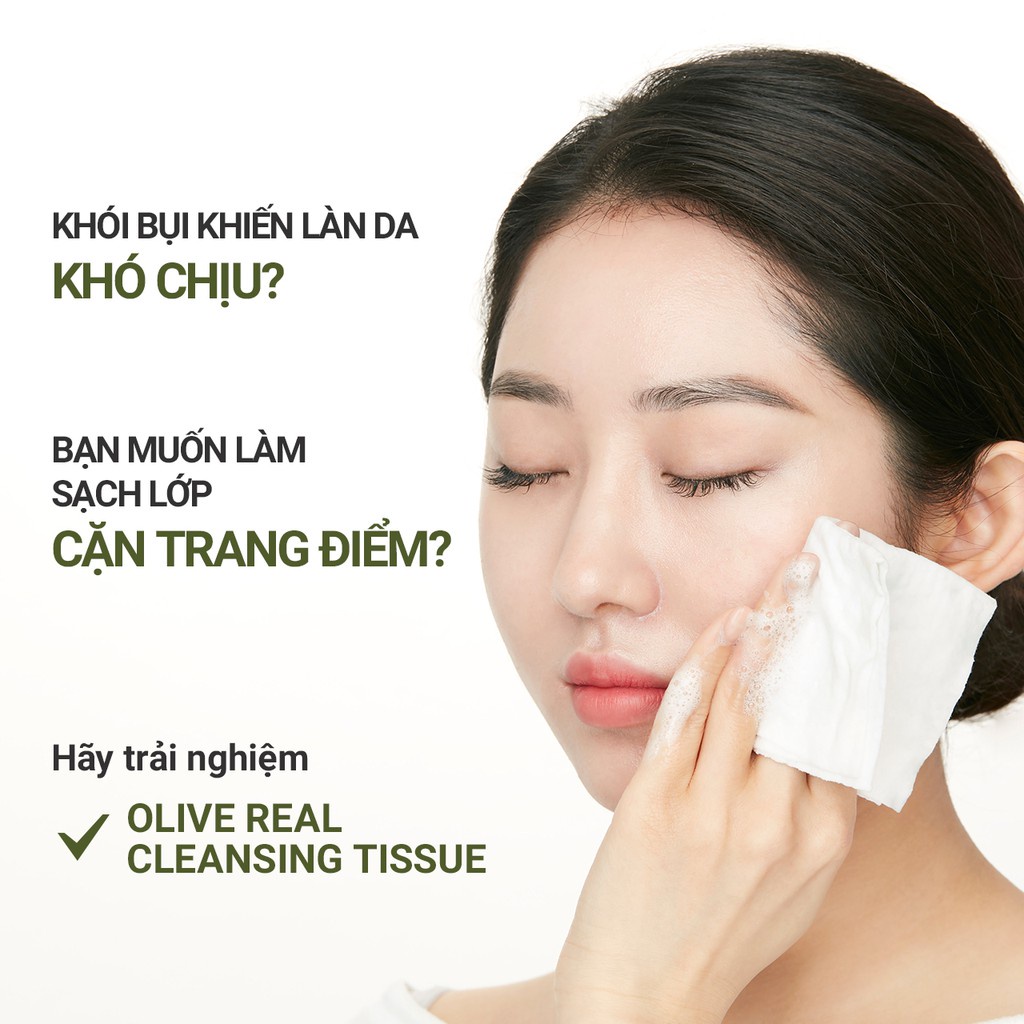 Khăn giấy tẩy trang dưỡng ẩm ô liu vàng innisfree Olive Real Cleansing Tissue (30 miếng)