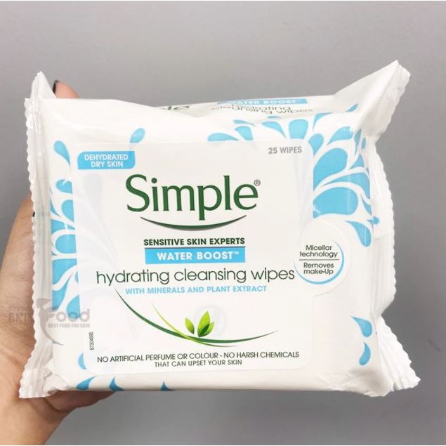 [Gói 25 Miếng] Khăn Giấy Tẩy Trang Simple Water Boost Hydrating Cleansing Wipes