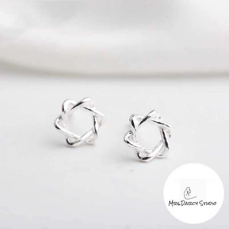 MRS.D【In Stock】100% Sterling Silver Six-mand Star Personality S925 Earrings Stud Earrings Colors of Zircon Jewelry Gift Ear Clips Minimalist Earring Design Jewelry Girls Allergy Free