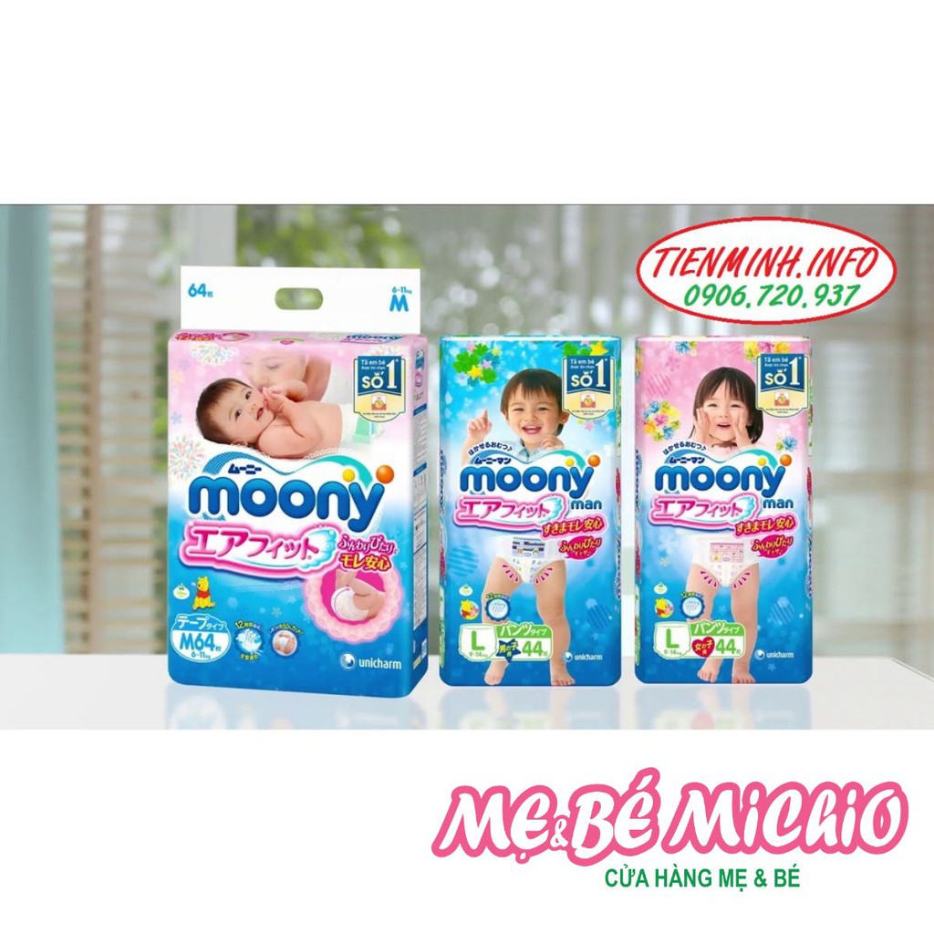 TÃ DÁN/ TÃ QUẦN MOONY NHẬT ĐỦ SIZE NB90/ S84/ M64/ L54/ M58/ L44/ XL38