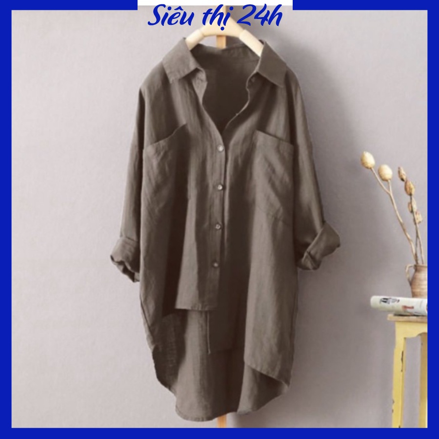 Áo sơ mi nữ dài tay form rộng bigsize chất liệu đũi Siêu thị 24 giờ, kiểu dáng độc lạ, sang chảnh SMH.31 | BigBuy360 - bigbuy360.vn