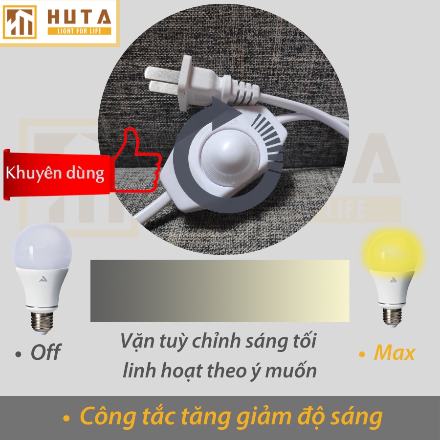 Đèn Ngủ Để Bàn Gỗ HUTA G1 Vintage Decor Trang Trí Phòng Ngủ, Đọc Sách Đầu Giường, Điều Chỉnh Độ Sáng, Bóng Led Sáng Vàng