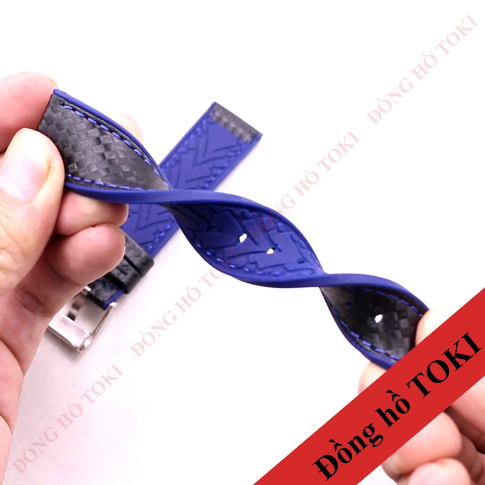 Dây đồng hồ đeo tay silicone cao cấp mặt vải sợi carbon mặt dưới xanh navy