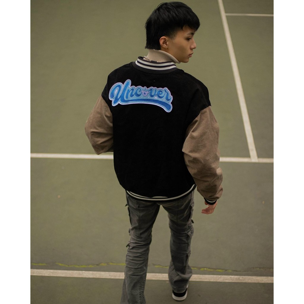 Áo Khoác Bomber - Áo Khoác Nhung tăm Varsity UNCOVER Unisex Nam Nữ mặc couple phong cách HÀN QUỐC